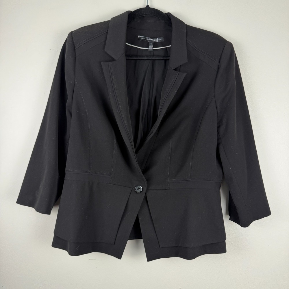 White House Black Market Blazer Jacket Women's 14 Black Peplum Single-Button‎